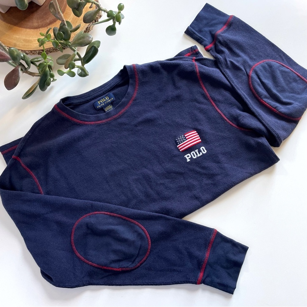 Polo Ralph Lauren Navy American Flag Thermal Long Sleeve Shirt | XL